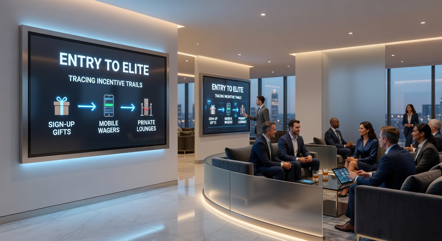 Visuelles der VIP-Welt: Ein eleganter privater Lounge-Bereich mit Champagnergläsern, Laptops für Wetten und exklusiven Bildschirmen für Live-Events