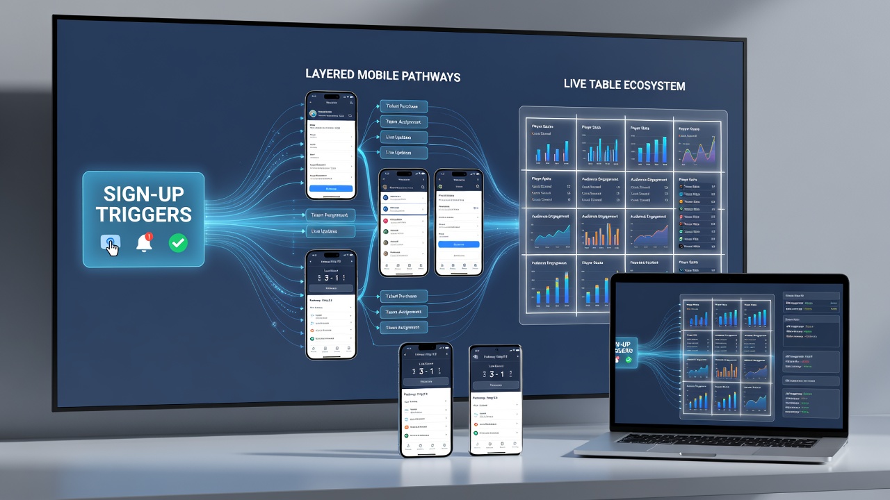 Darstellung von mobilen Pfaden, die Sportevents mit Live-Tisch-Formaten verbinden