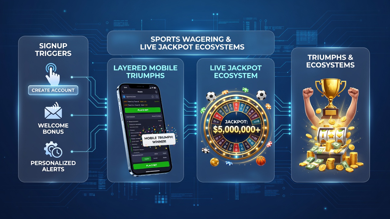 Illustration gestaffelter mobiler VIP-Pfade in Sportwetten und Live-Jackpot-Umgebungen