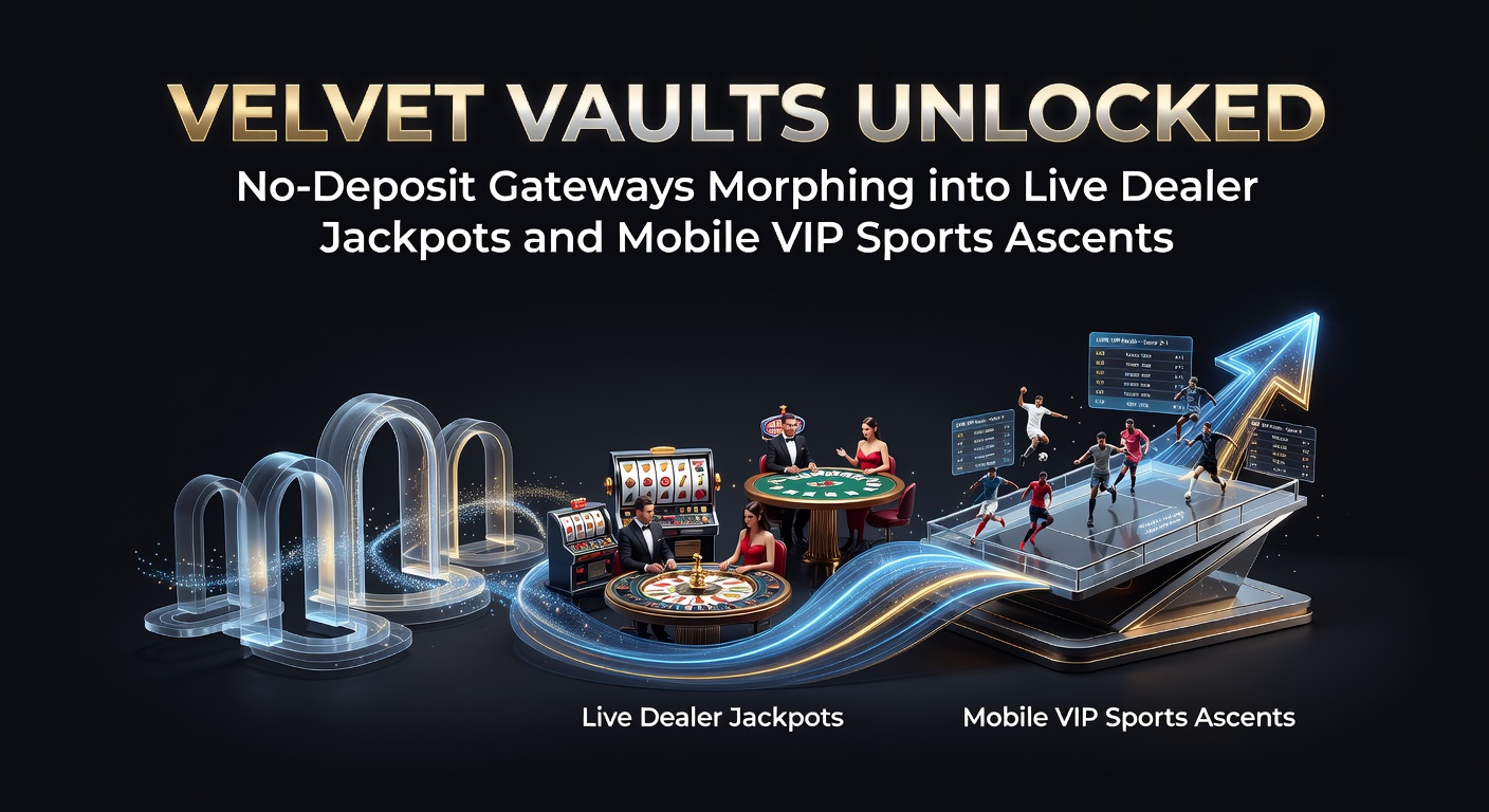 Visuelle Darstellung eines samtenen Tresors, der sich öffnet und No-Deposit-Boni, Live-Dealer-Tische sowie mobile Sportwetten-Apps freigibt